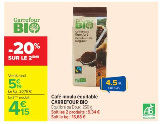 Café moulu équitable CARREFOUR BIO