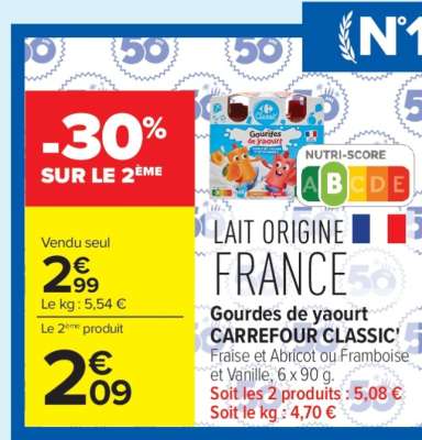 Gourdes de yaourt CARREFOUR CLASSIC'