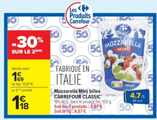 Mozzarella Mini billes CARREFOUR CLASSIC'