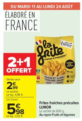 Frites fraîches précuites LUNOR