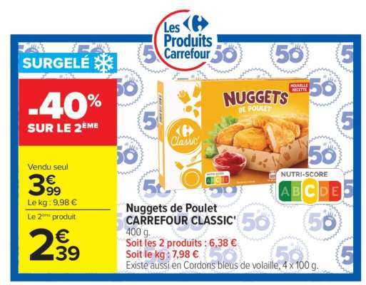 Nuggets de poulet CARREFOUR CLASSIC'