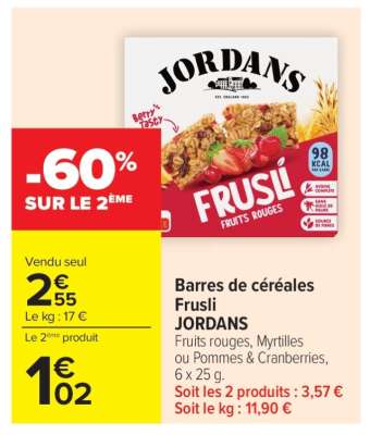 Barres de céréales Frusli JORDANS
