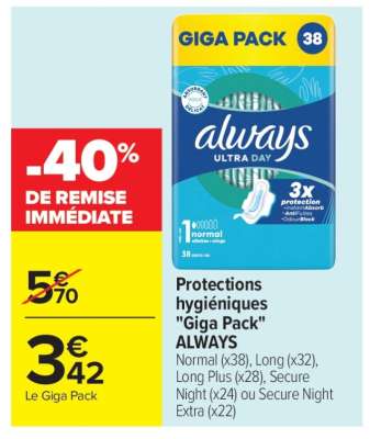 Protections hygiéniques «Giga Pack» ALWAYS