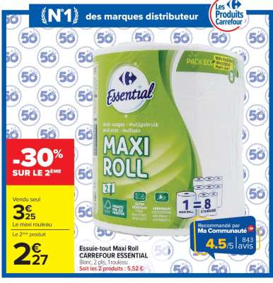 Essuie-tout Maxi Roll CARREFOUR ESSENTIAL