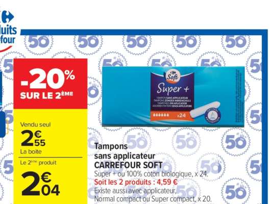 Tampons sans applicateur CARREFOUR SOFT