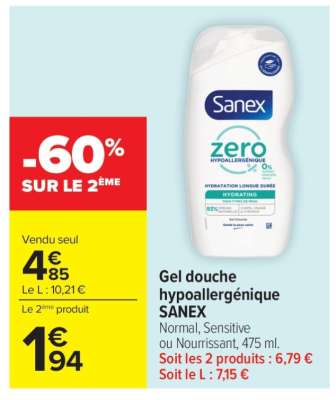 Gel douche hypoallergénique SANEX