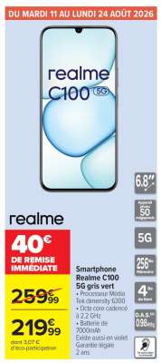 Smartphone Realme C100 5G gris vert
