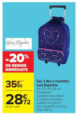 Sac à dos à roulettes Lola Espeleta