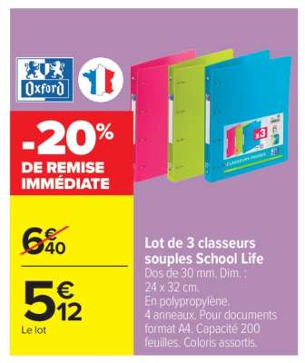 Lot de 3 classeurs souples School Life