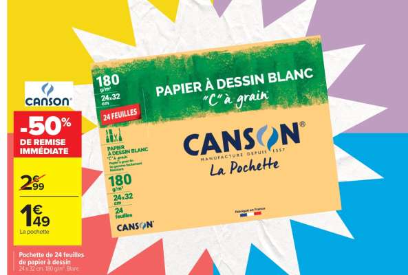 Pochette de 24 feuilles de papier à dessin