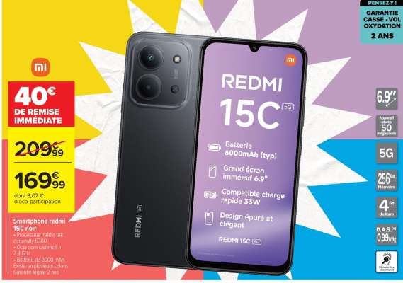Smartphone redmi 15C noir