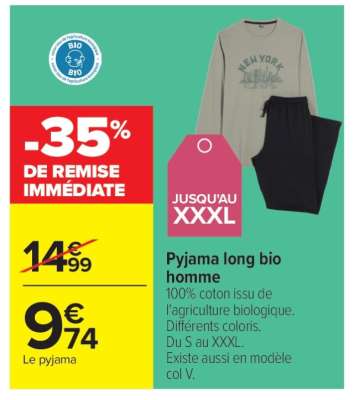 Pyjama long bio homme