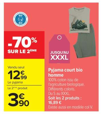 Pyjama court bio homme