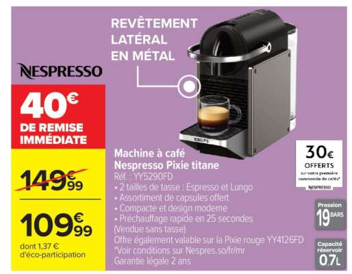 Machine à café Nespresso Pixie titane