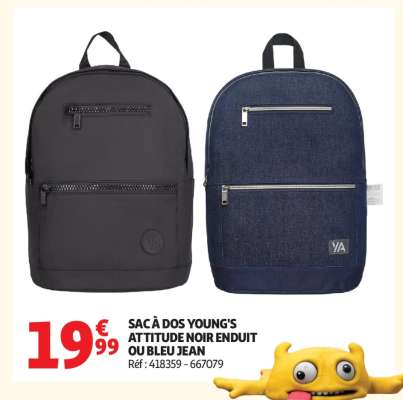 SAC À DOS YOUNG'S ATTITUDE NOIR ENDUIT OU BLEU JEAN