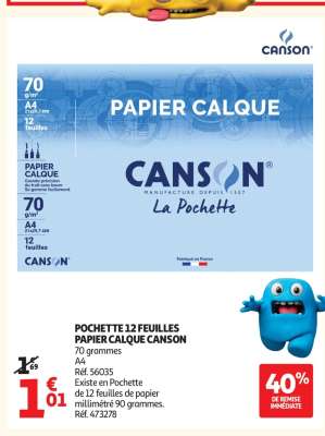 POCHETTE 12 FEUILLES PAPIER CALQUE CANSON