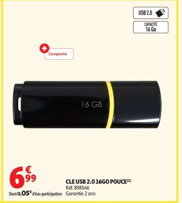 CLE USB 2.0 16GO POUCE
