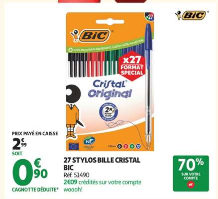 27 Stylos Bille Cristal Bic