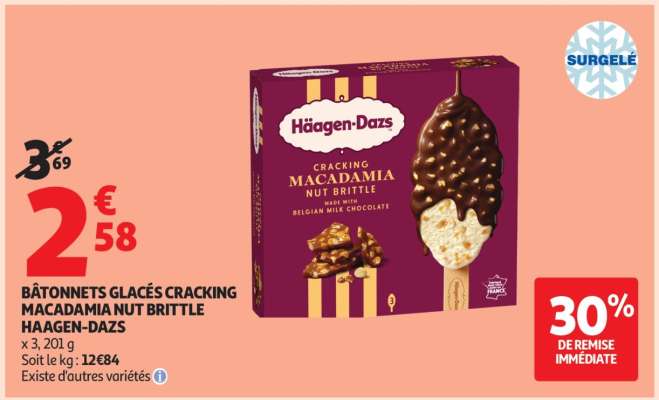 BÂTONNETS GLACÉS CRACKING MACADAMIA NUT BRITTLE HAAGEN-DAZS