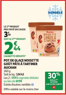POT DE GLACE NOISETTE GOÛT PÂTE À TARTINER AUCHAN