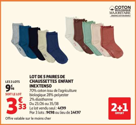 LOT DE 5 PAIRES DE CHAUSSETTES ENFANT INEXTENSO