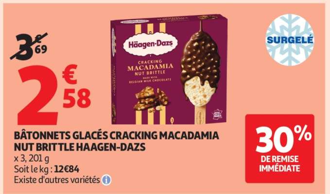 BÂTONNETS GLACÉS CRACKING MACADAMIA NUT BRITTLE HAAGEN-DAZS