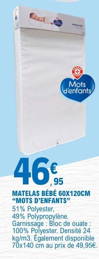 MATELAS BÉBÉ 60X120CM “MOTS D’ENFANTS”