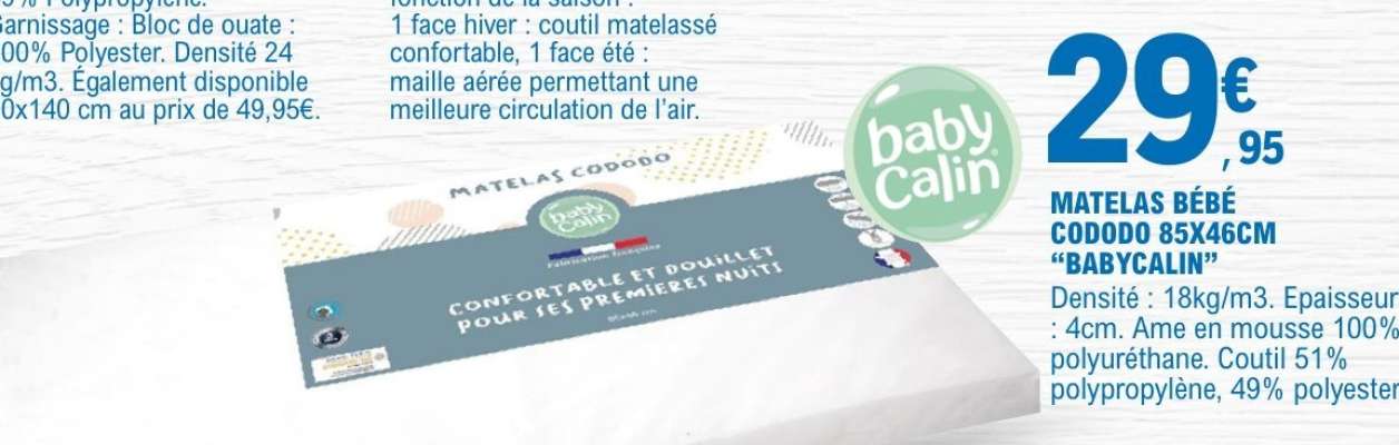 MATELAS BÉBÉ CODODO 85X46CM "BABYCALIN"