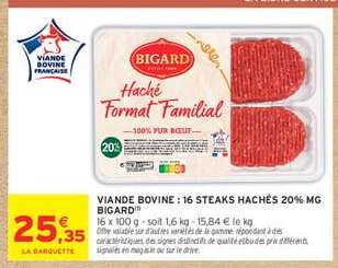 VIANDE BOVINE : 16 STEAKS HACHÉS 20% MG BIGARD