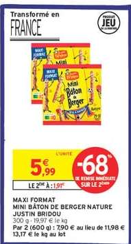 Maxi Format Mini Bâton de Berger Nature Justin Bridou