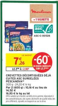 CREVETTES DÉCORTIQUÉES DÉJÀ CUITES ASC SURGELÉES PESCANOVA