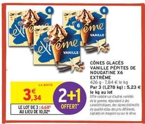 CÔNES GLACÉS VANILLE PÉPITES DE NOUGATINE X6 EXTRÊME