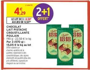 CHOCOLAT LAIT PISTACHE CROUSTILLANTE POULAIN