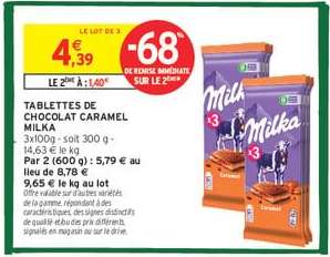 TABLETTES DE CHOCOLAT CARAMEL MILKA