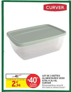 LOT DE 3 BOÎTES ALIMENTAIRES VEDO 0.75L+1.3L+2L CURVER