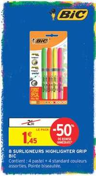 8 SURLIGNEURS HIGHLIGHTER GRIP BIC