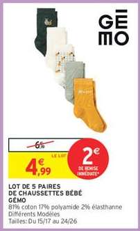 LOT DE 5 PAIRES DE CHAUSSETTES BÉBÉ