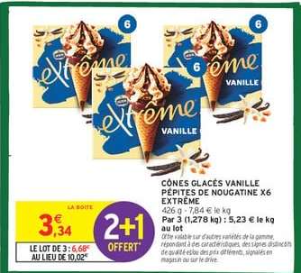 CÔNES GLACÉS VANILLE PÉPITES DE NOUGATINE X6 EXTRÊME