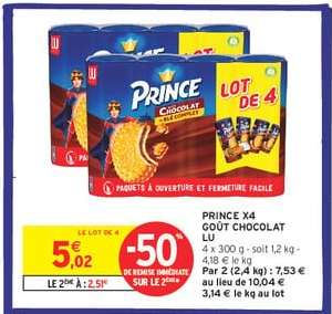 PRINCE X4 GOÛT CHOCOLAT LU