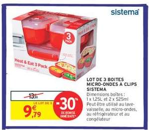 LOT DE 3 BOITES MICRO-ONDES A CLIPS SISTEMA