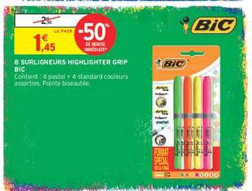8 SURLIGNEURS HIGHLIGHTER GRIP BIC