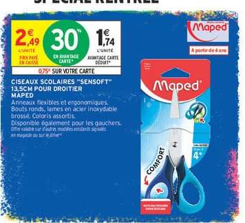 CISEAUX SCOLAIRES "SENSOFT" 13,5CM POUR DROITIER