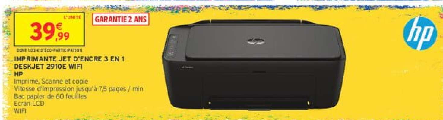 Imprimante Jet d'encre 3 en 1 DeskJet 2910E WiFi