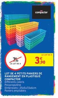 Lot de 4 petits paniers de rangement en plastique Compactor