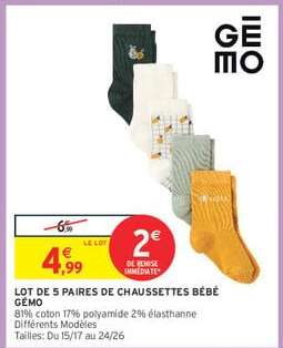LOT DE 5 PAIRES DE CHAUSSETTES BÉBÉ