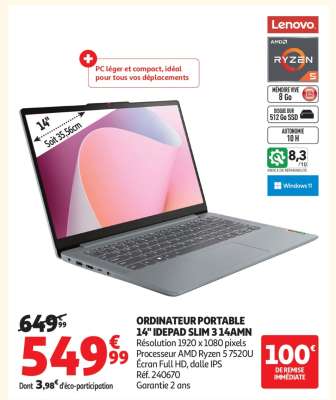 ORDINATEUR PORTABLE 14" IDEAPAD SLIM 3 14AMN