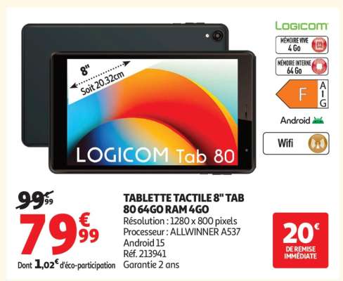 TABLETTE TACTILE 8" TAB 80 64GO RAM 4GO