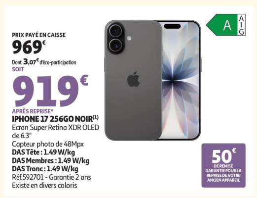 iPhone 17 256Go noir