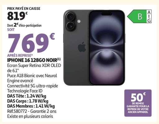iPhone 16 128Go noir