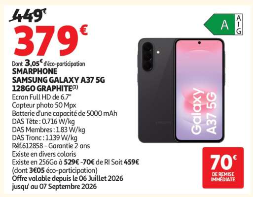 SMARTPHONE SAMSUNG GALAXY A37 5G 128GO GRAPHITE